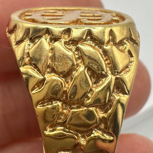 Men's gold plated Dollar money sign nugget statement signet ring size 13 - Picture 7 of 10